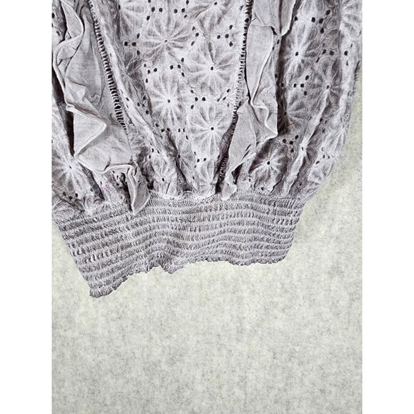 YOUNG FABULOUS & BROKE Gray Ruffle Short Sleeve Cotton Boho Hippie Top SZ S - Picture 4 of 8